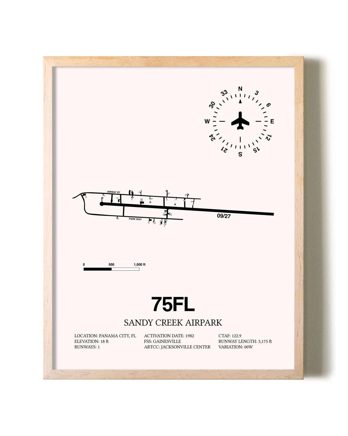 Sandy Creek Airpark framed wall art in white frame
