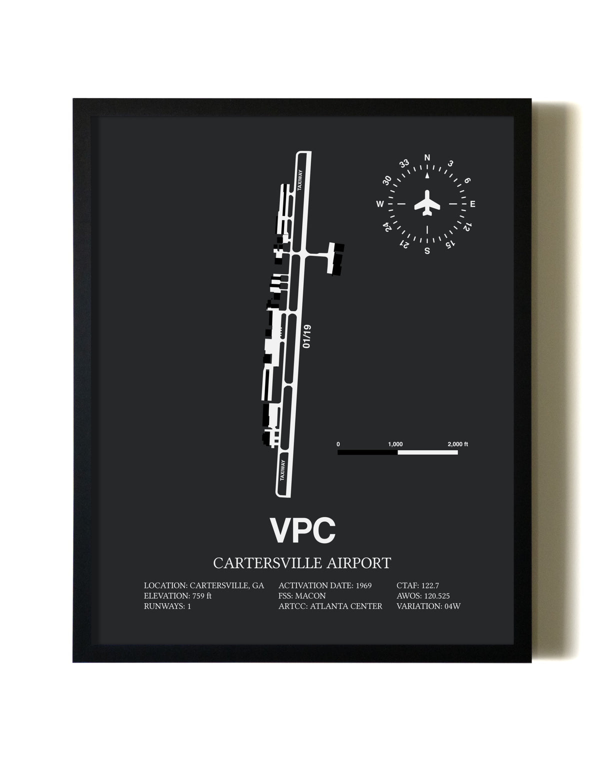 Unframed Cartersville Airport map print poster