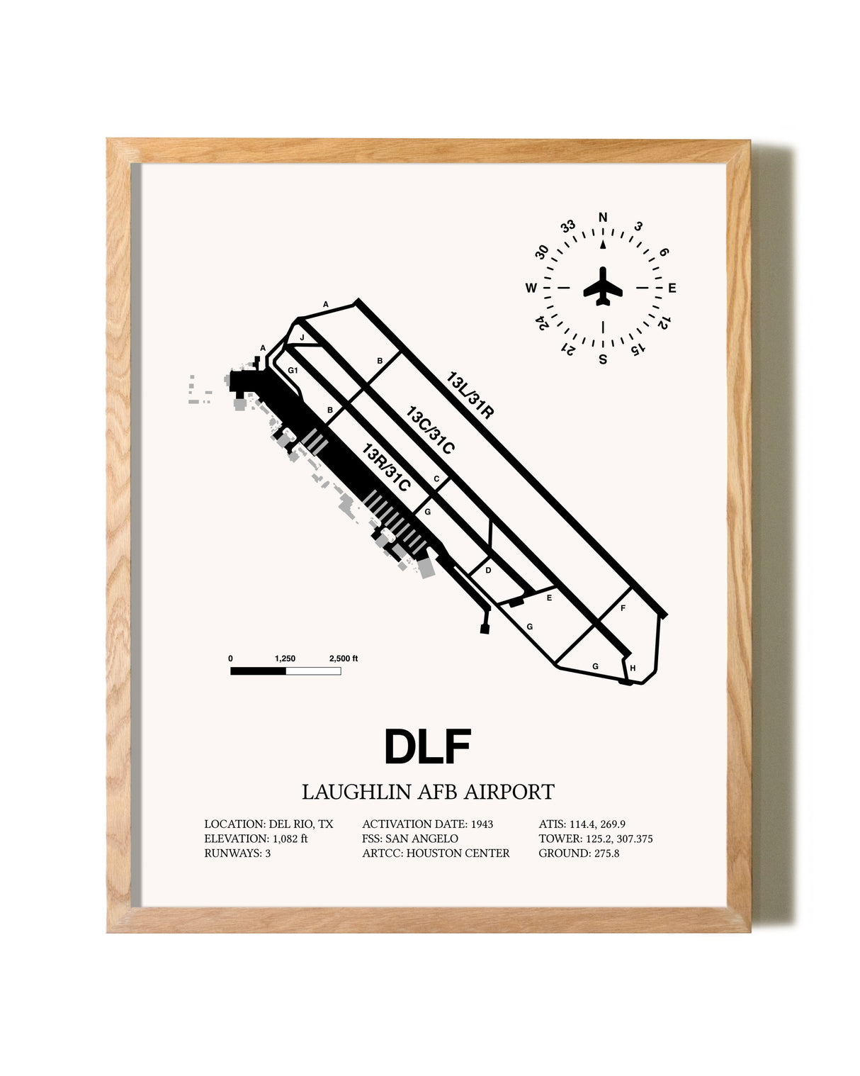 Laughlin AFB Airport framed print in natural wood frame
