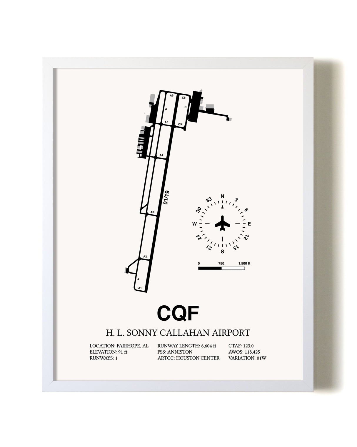 H. L. Sonny Callahan Airport airport map poster in oak frame