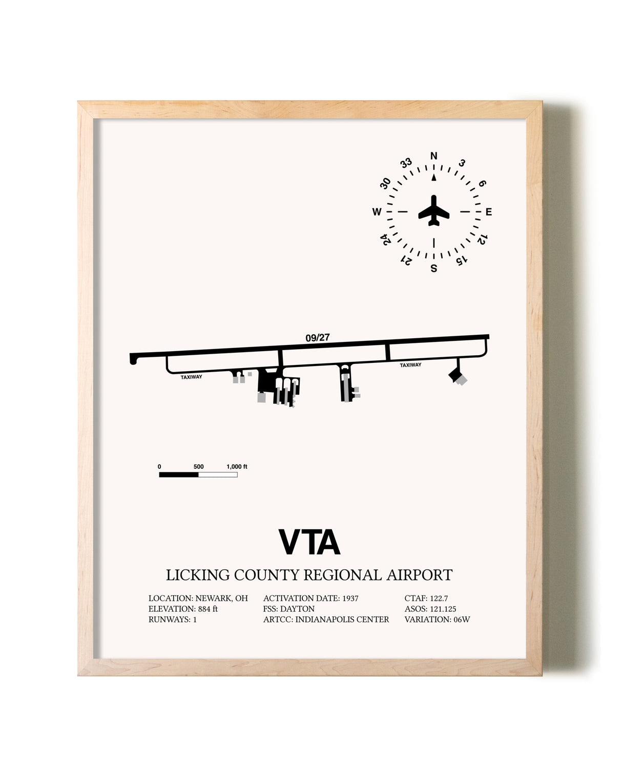 Licking County Regional Airport framed wall art in white frame