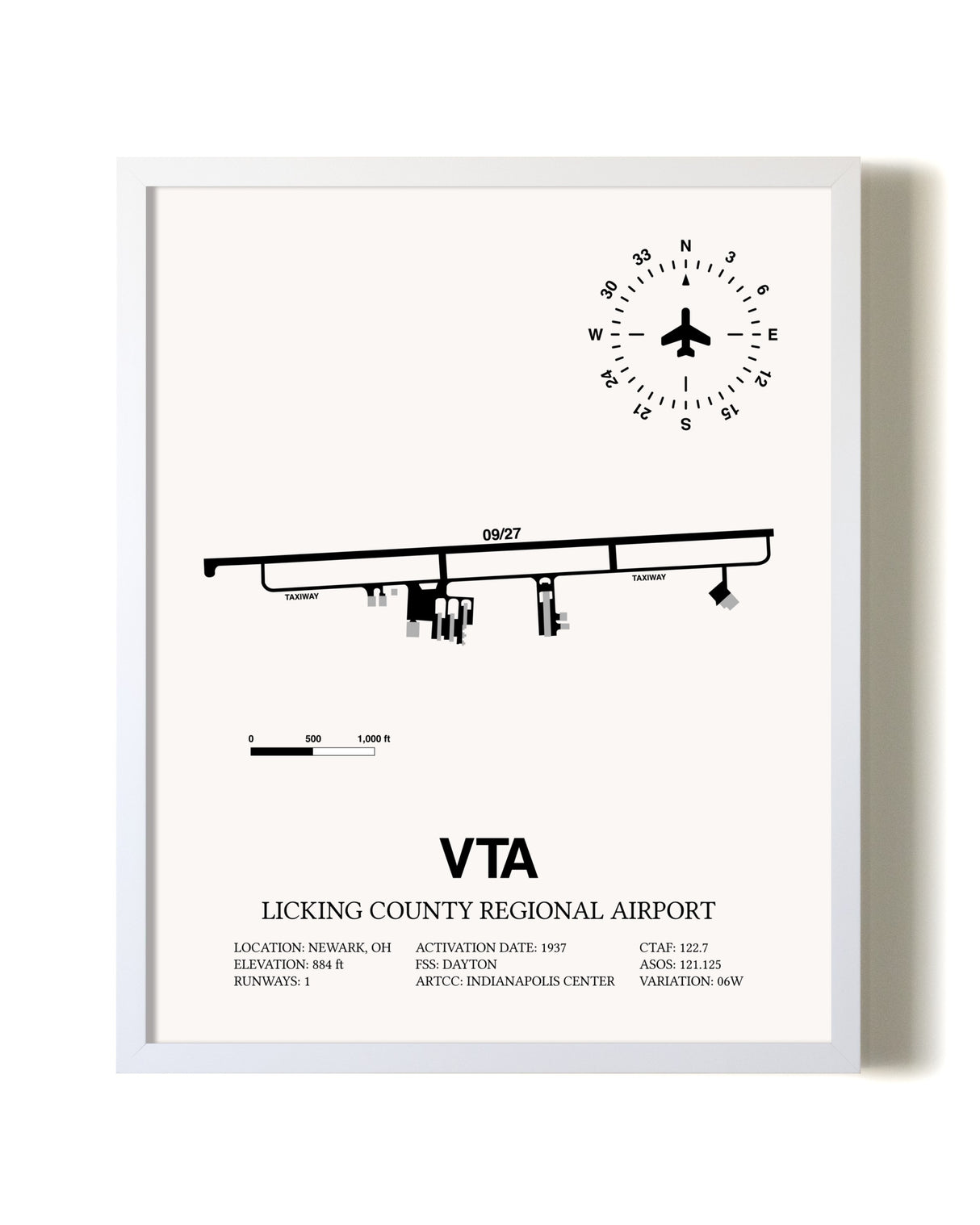 Licking County Regional Airport airport map poster in oak frame