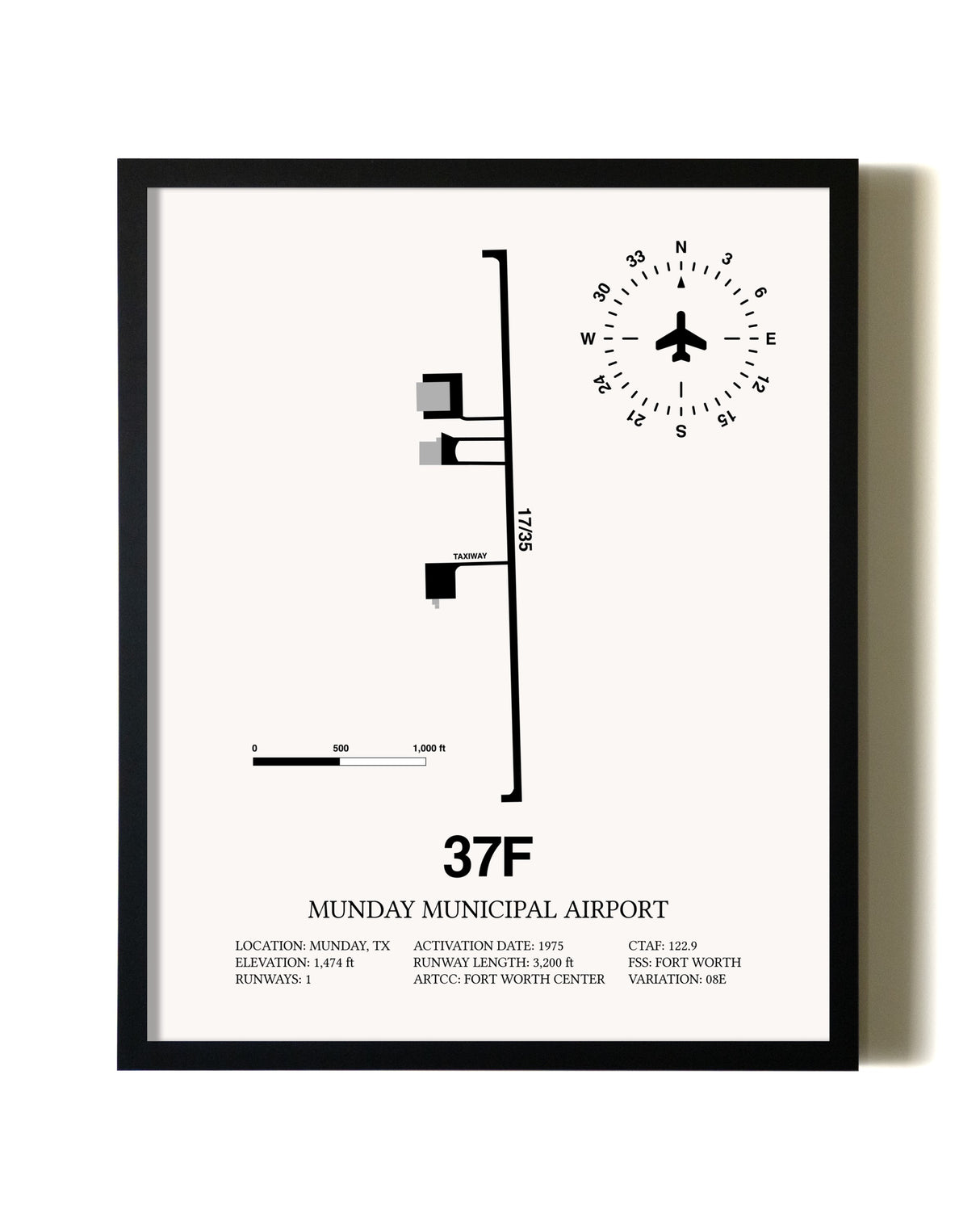 Framed Munday Municipal Airport wall art poster in black frame
