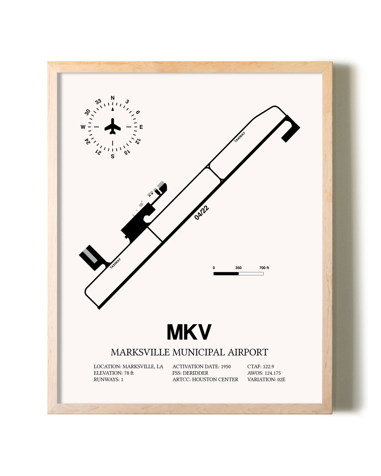 Marksville Municipal Airport framed wall art in white frame