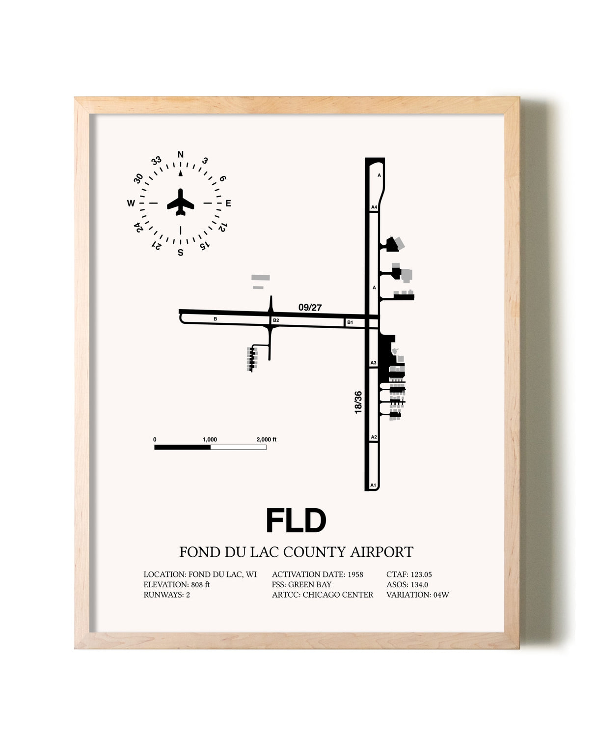 Fond Du Lac County Airport framed wall art in white frame