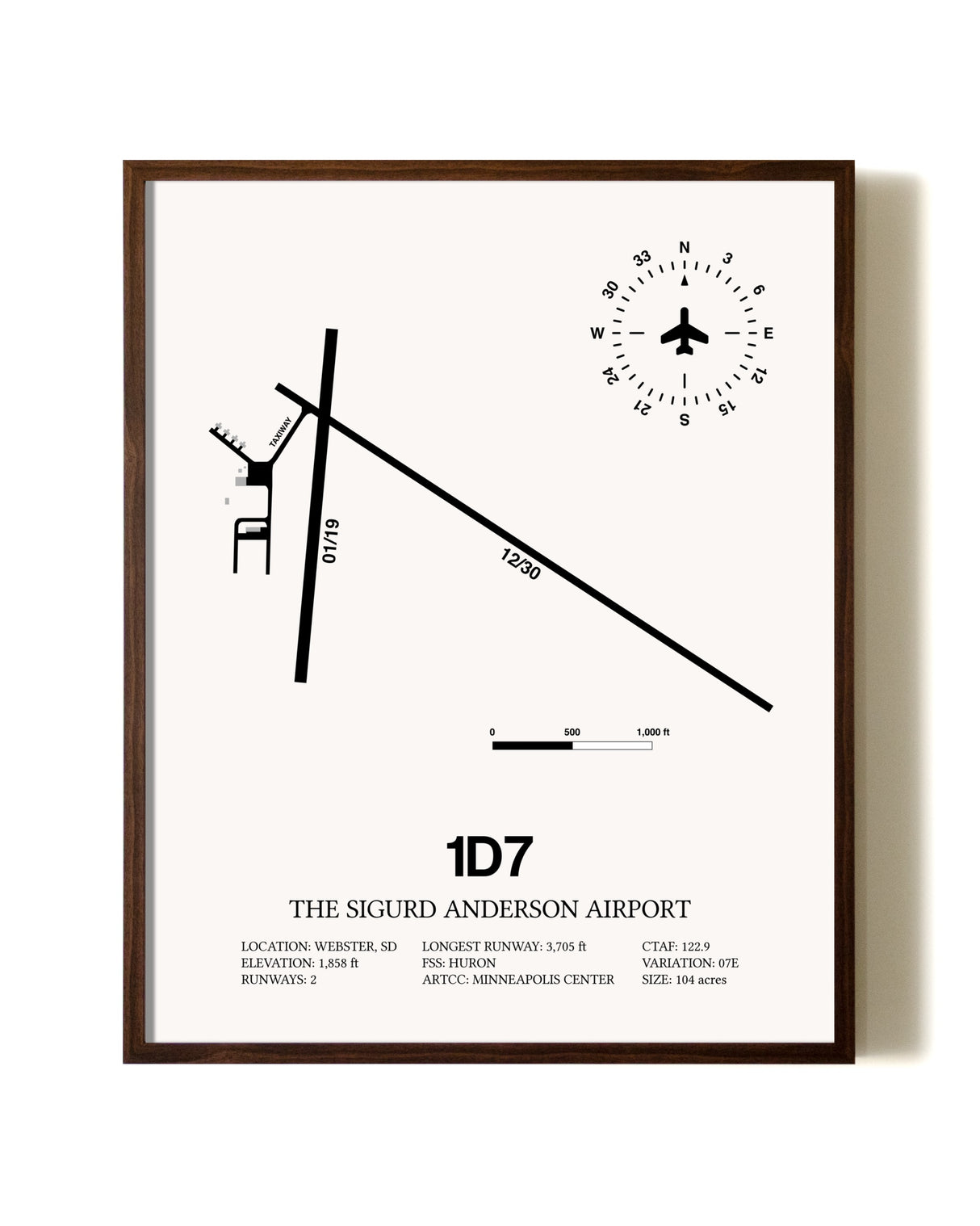 The Sigurd Anderson Airport aviation print in walnut frame
