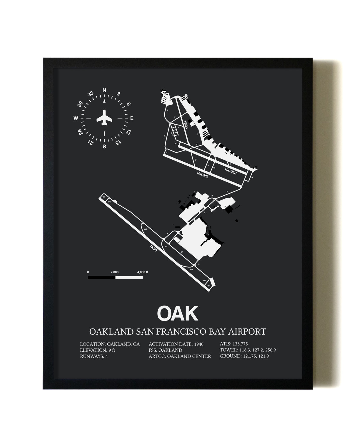 Unframed San Francisco Bay Oakland International Airport map print poster
