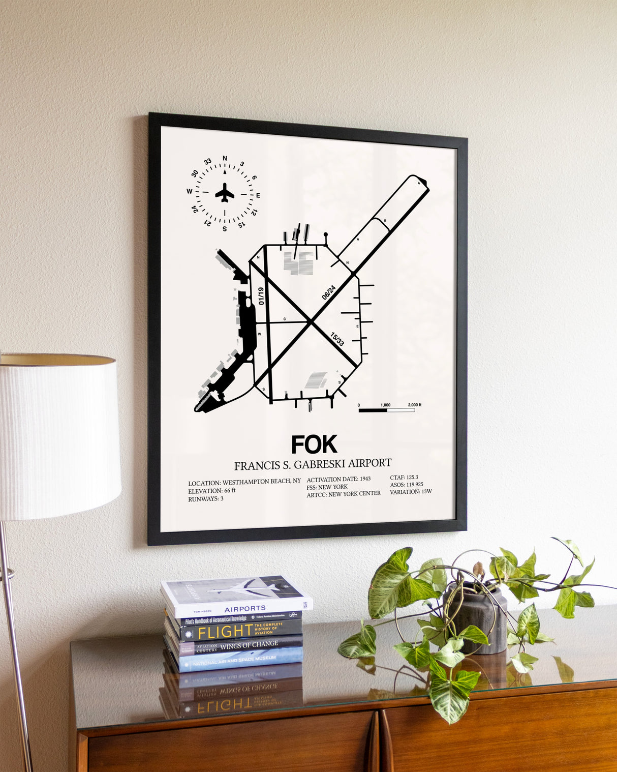 Francis S. Gabreski Airport aviation wall décor in black wood frame