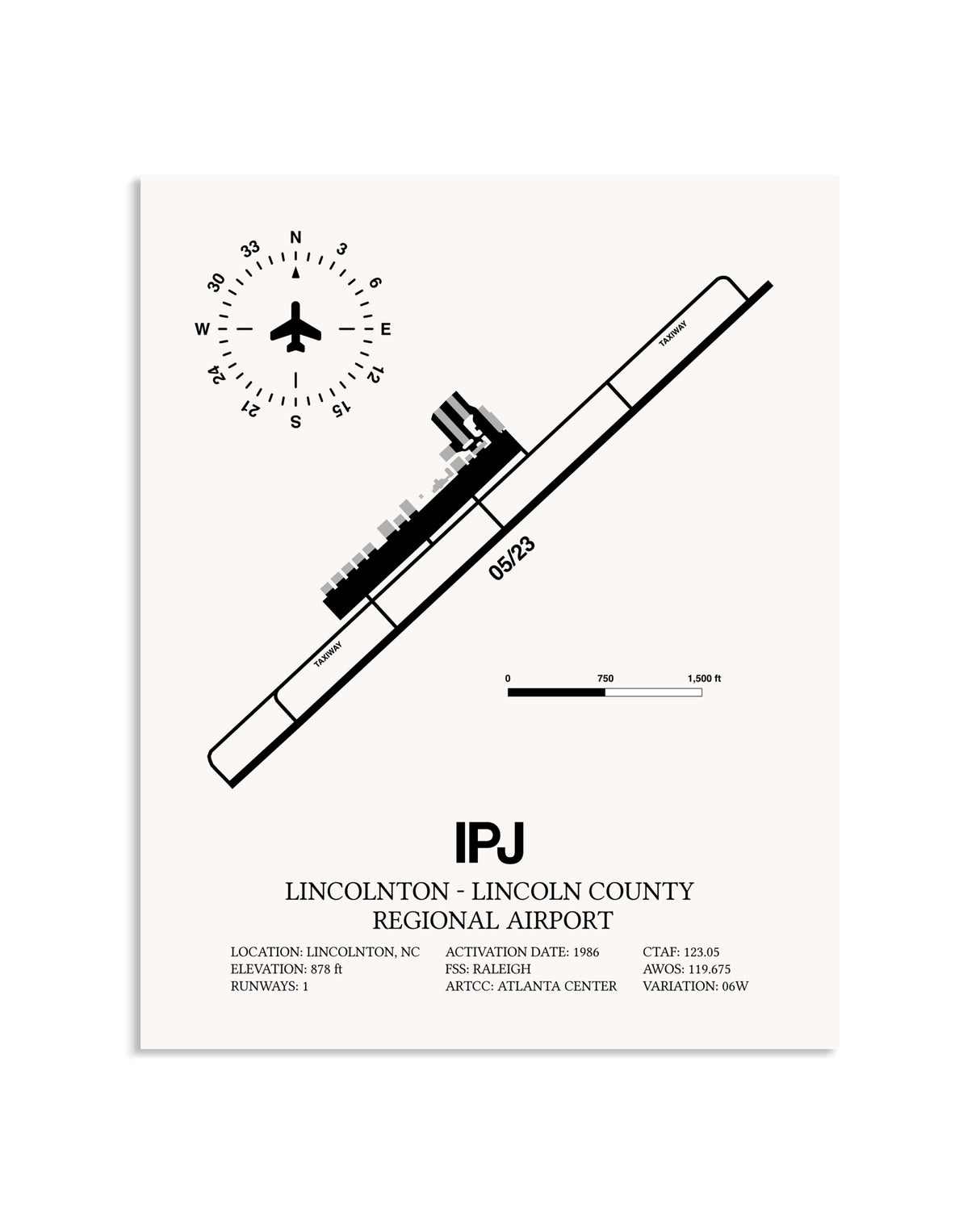 Gray Lincolnton-Lincoln County Regional Airport framed poster displayed in an airplane hangar