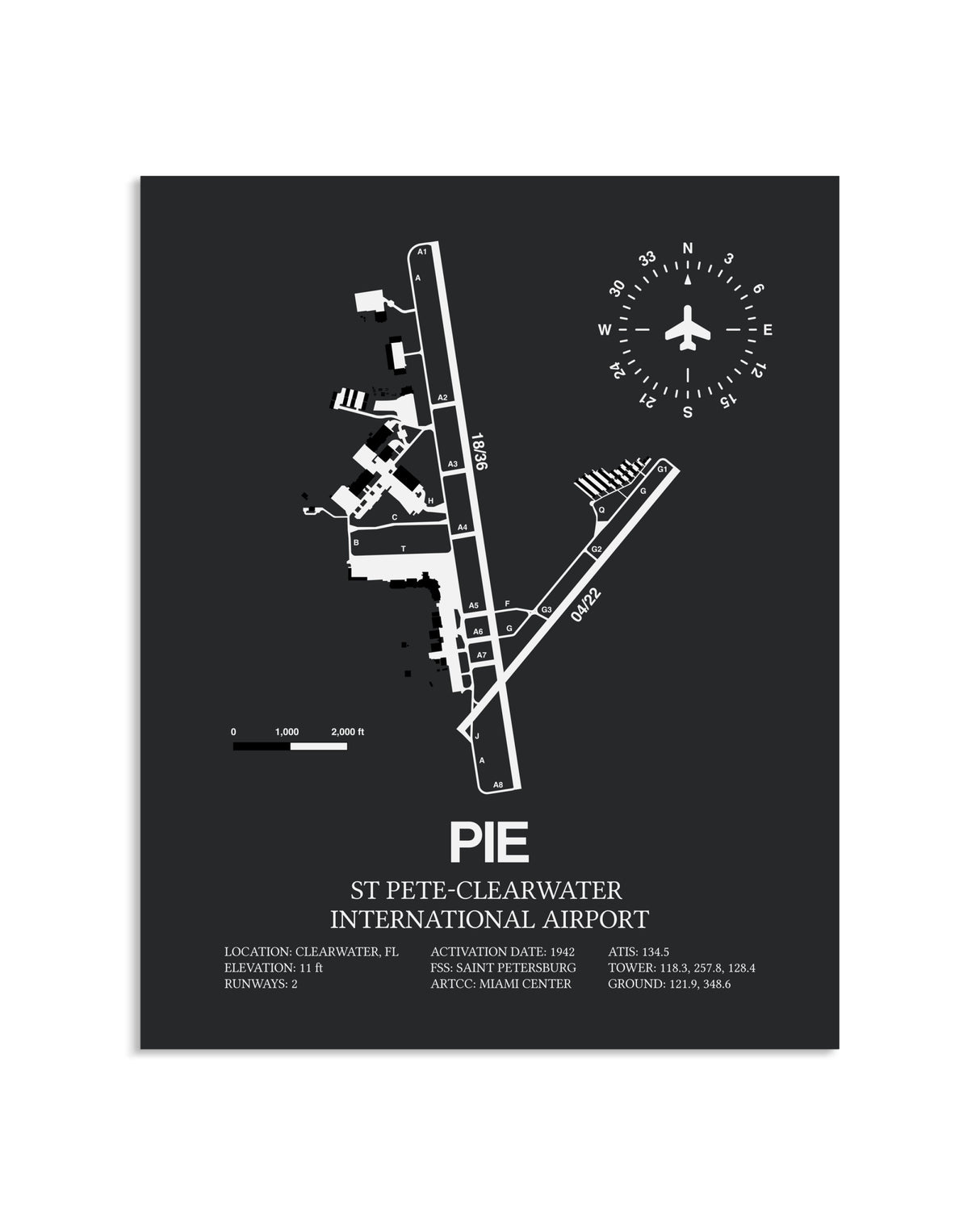 Gray Framed St. Pete-Clearwater International Airport layout wall art poster