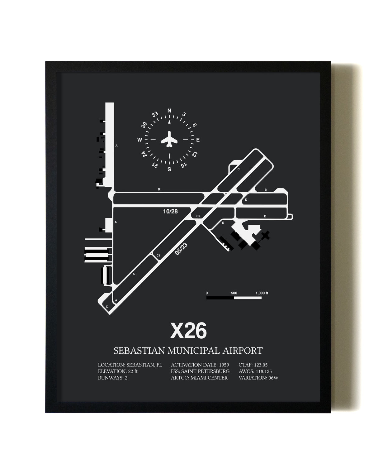 Unframed Sebastian Municipal Airport map print poster