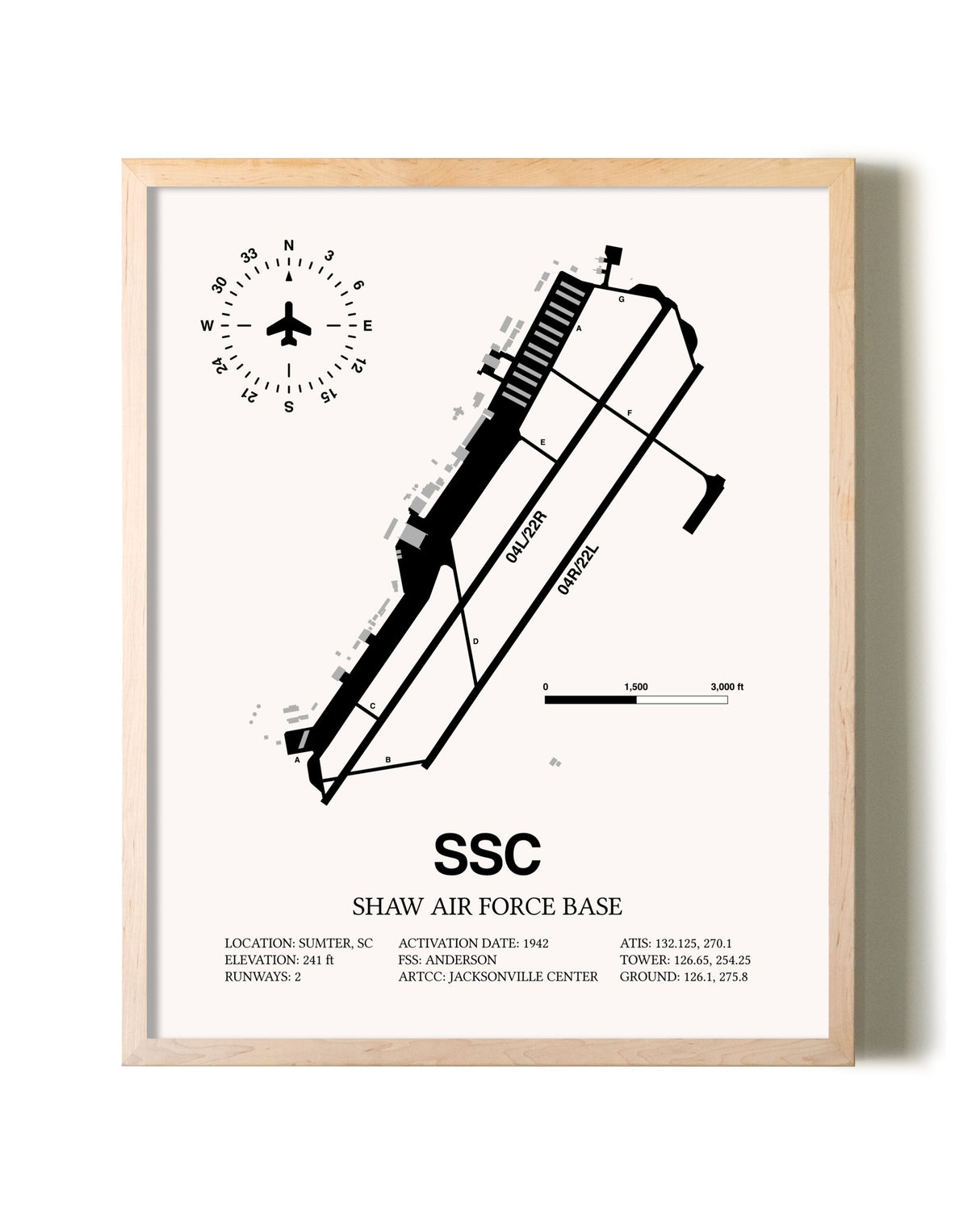 Shaw Air Force Base framed wall art in white frame