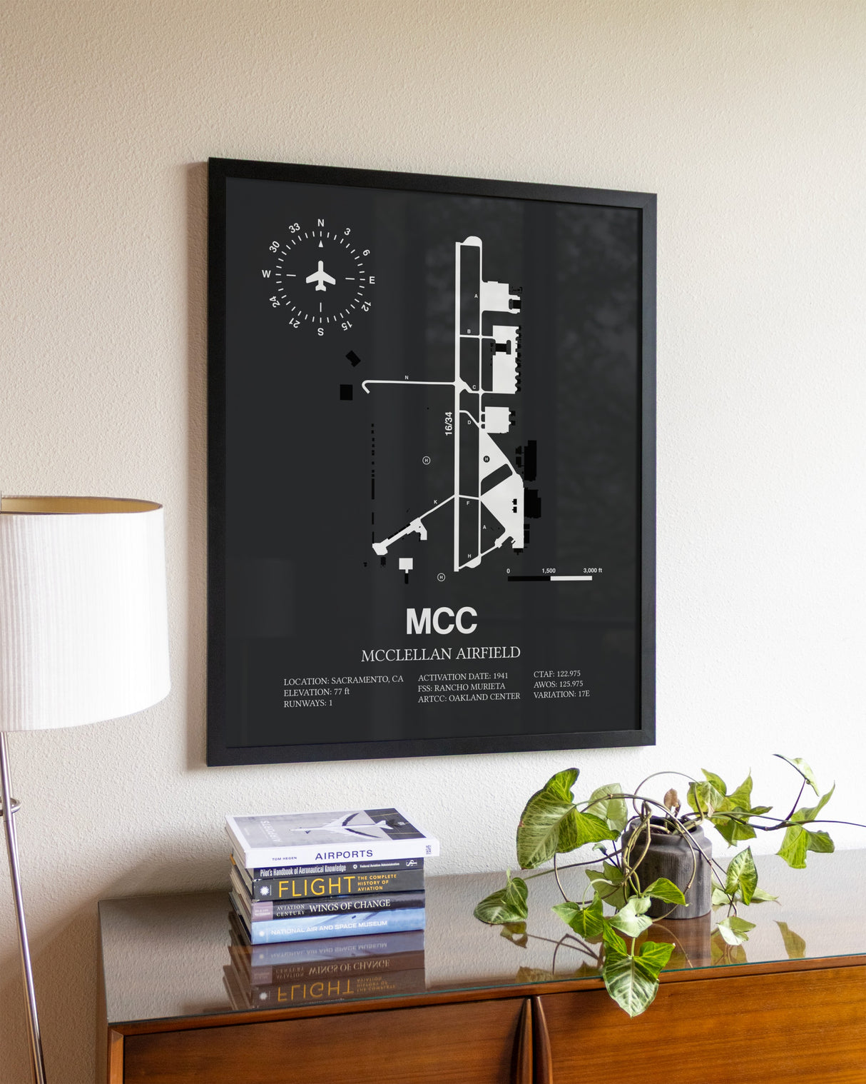 Gray Framed McClellan Airfield wall art poster in black frame