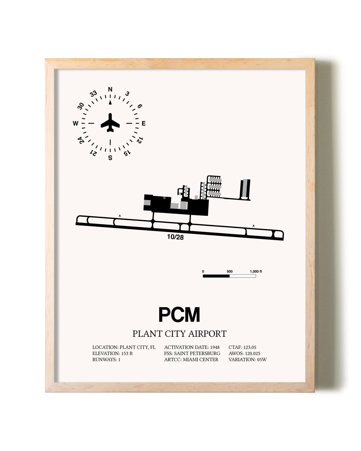 Plant City Airport framed wall art in white frame