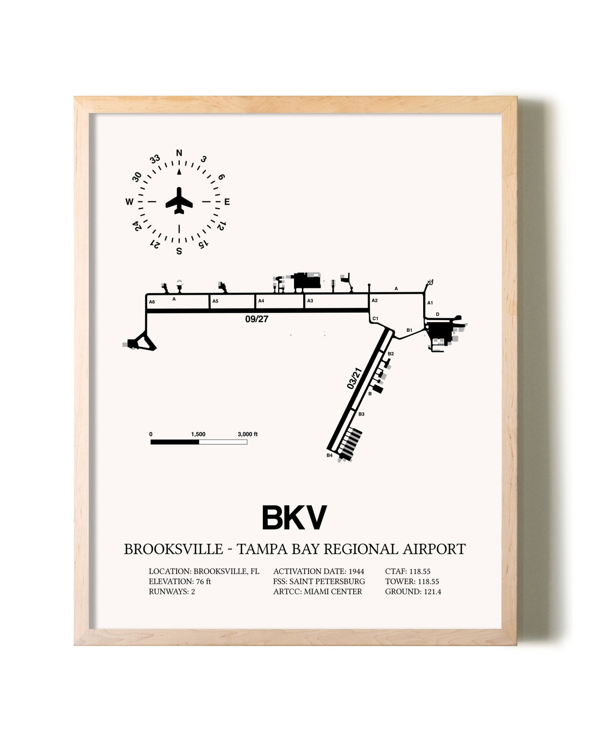 Brooksville-Tampa Bay Regional Airport framed wall art in white frame