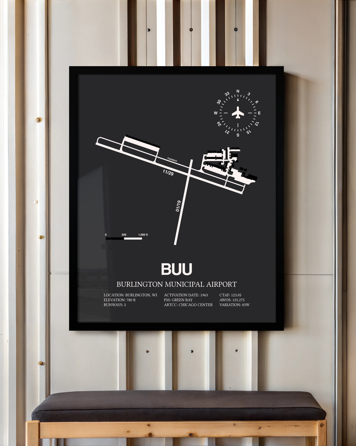 Frame color options for Burlington Municipal Airport Wall Art
