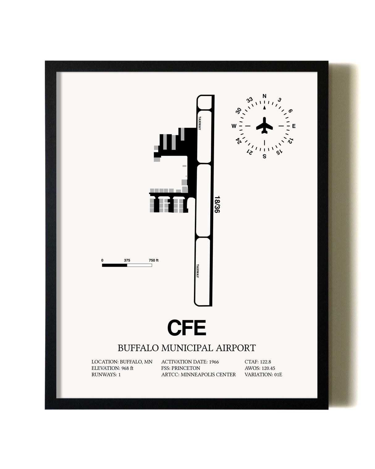 Framed Buffalo Municipal Airport wall art poster in black frame