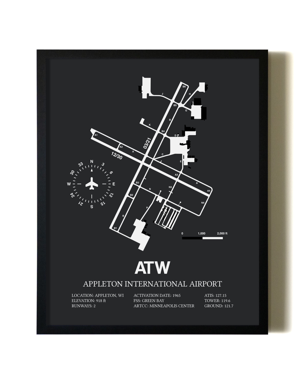 Unframed Appleton International Airport map print poster