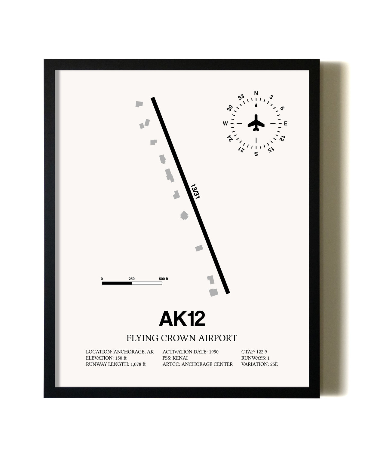 Framed Flying Crown Airport wall art poster in black frame
