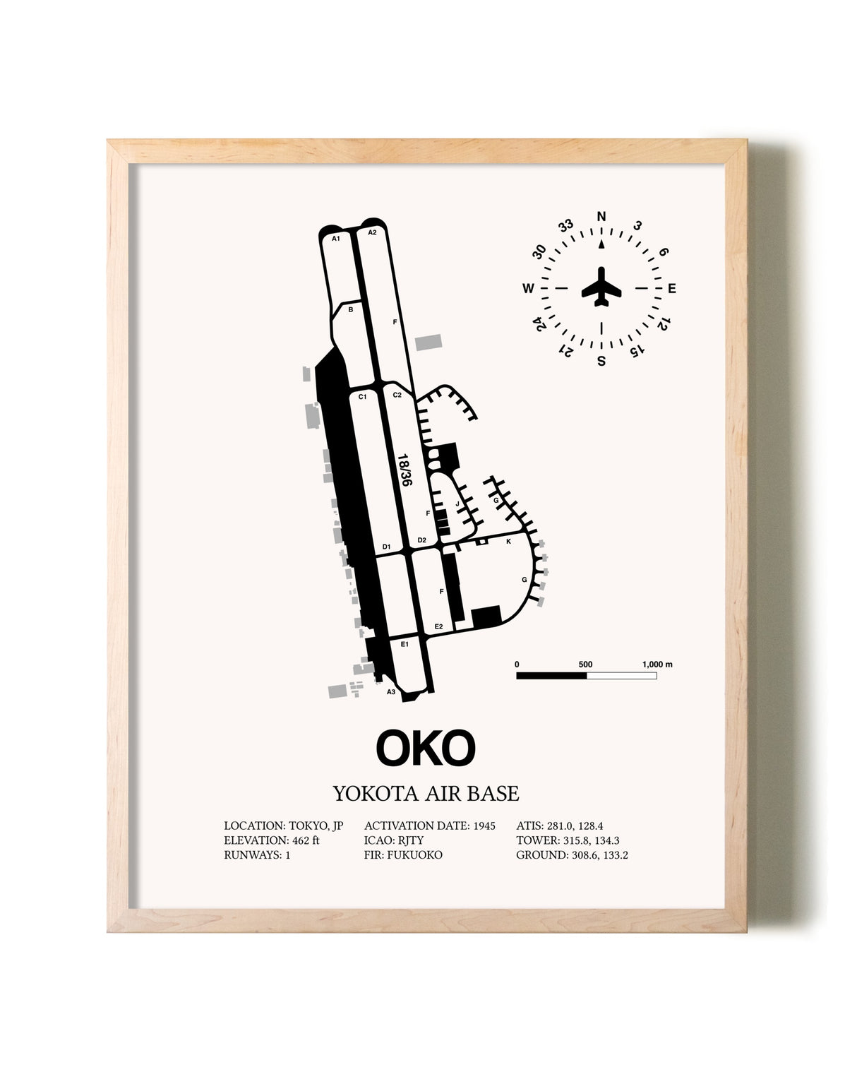 Yokota Air Base framed wall art in white frame