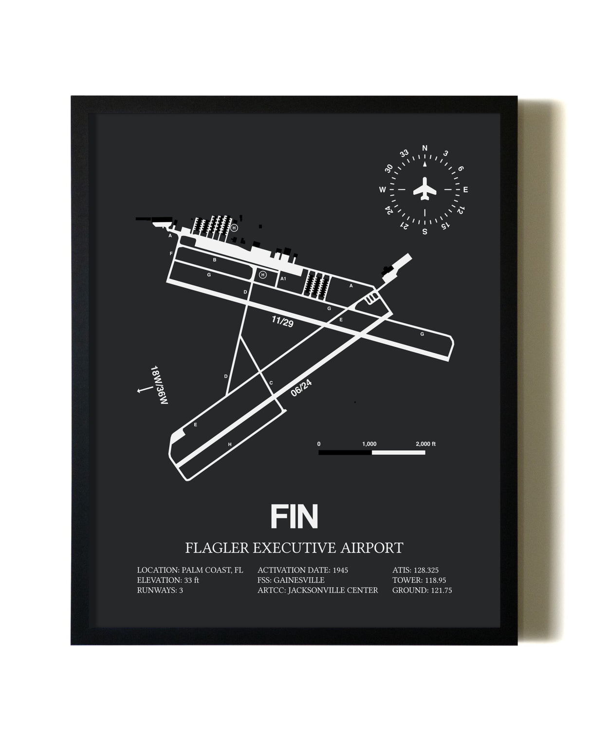 Unframed Flagler Executive Airport map print poster