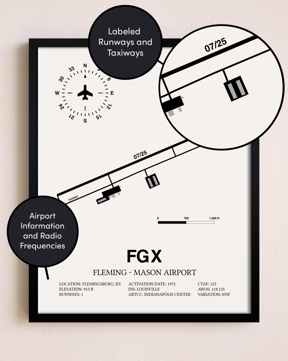 Framed Fleming-Mason Airport layout wall art poster