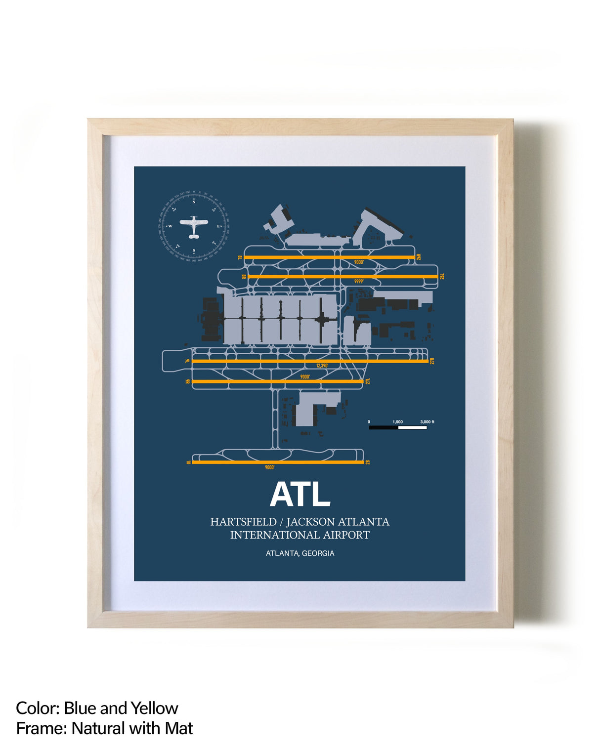 Hartsfield/Jackson Atlanta International Airport framed print in natural wood frame with mat