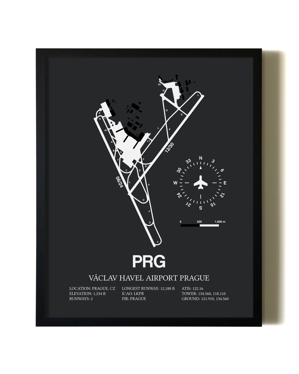 Unframed Vaclav Havel Airport Prague map print poster