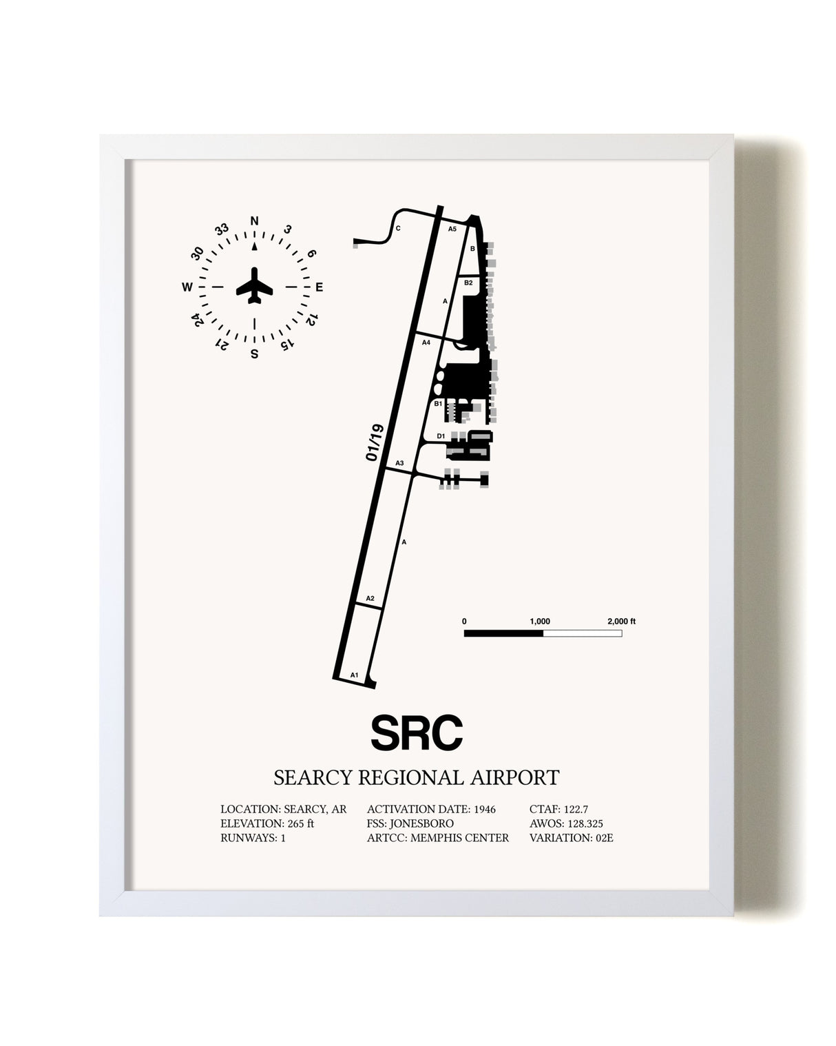 Searcy Regional Airport airport map poster in oak frame