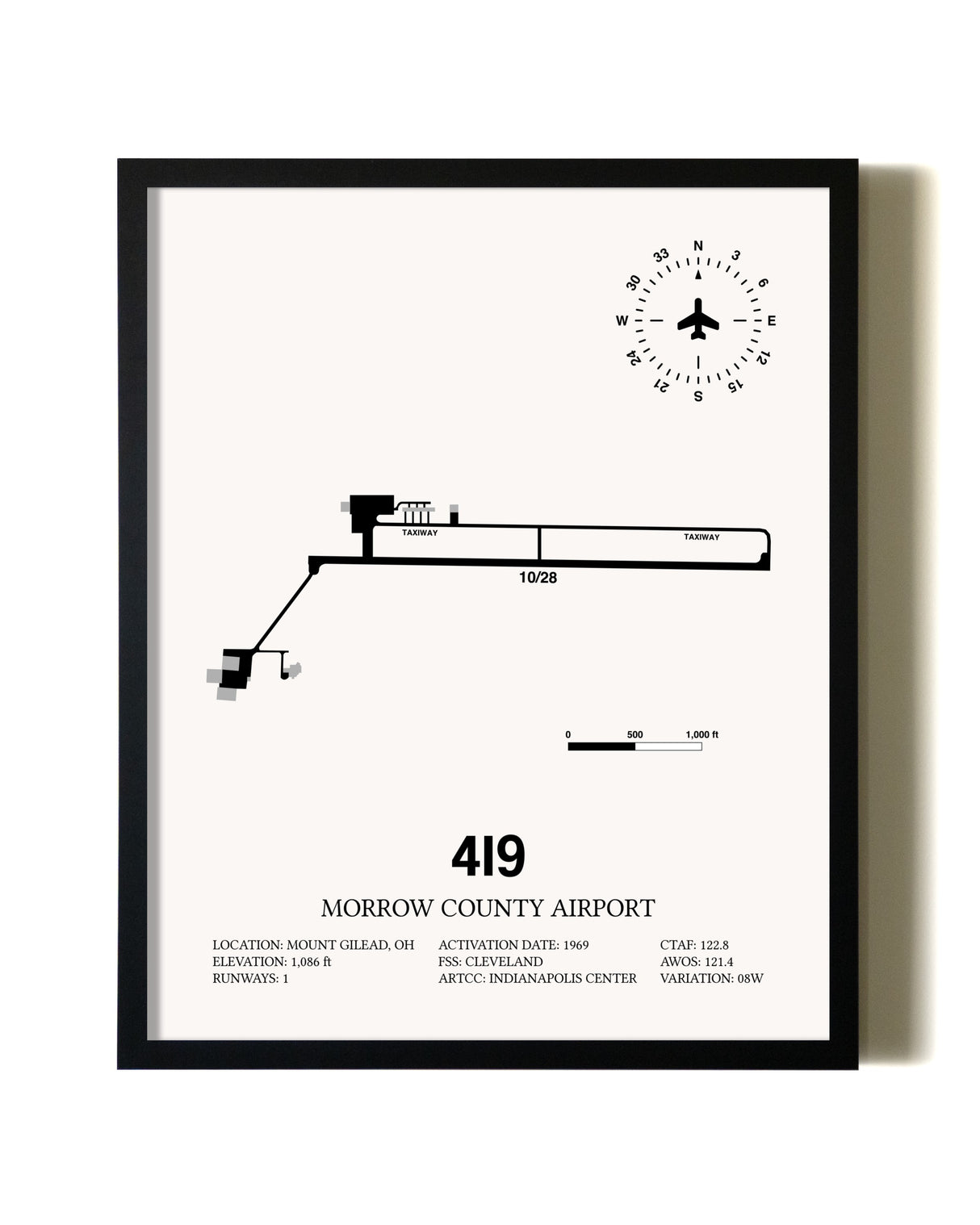 Framed Morrow County Airport wall art poster in black frame