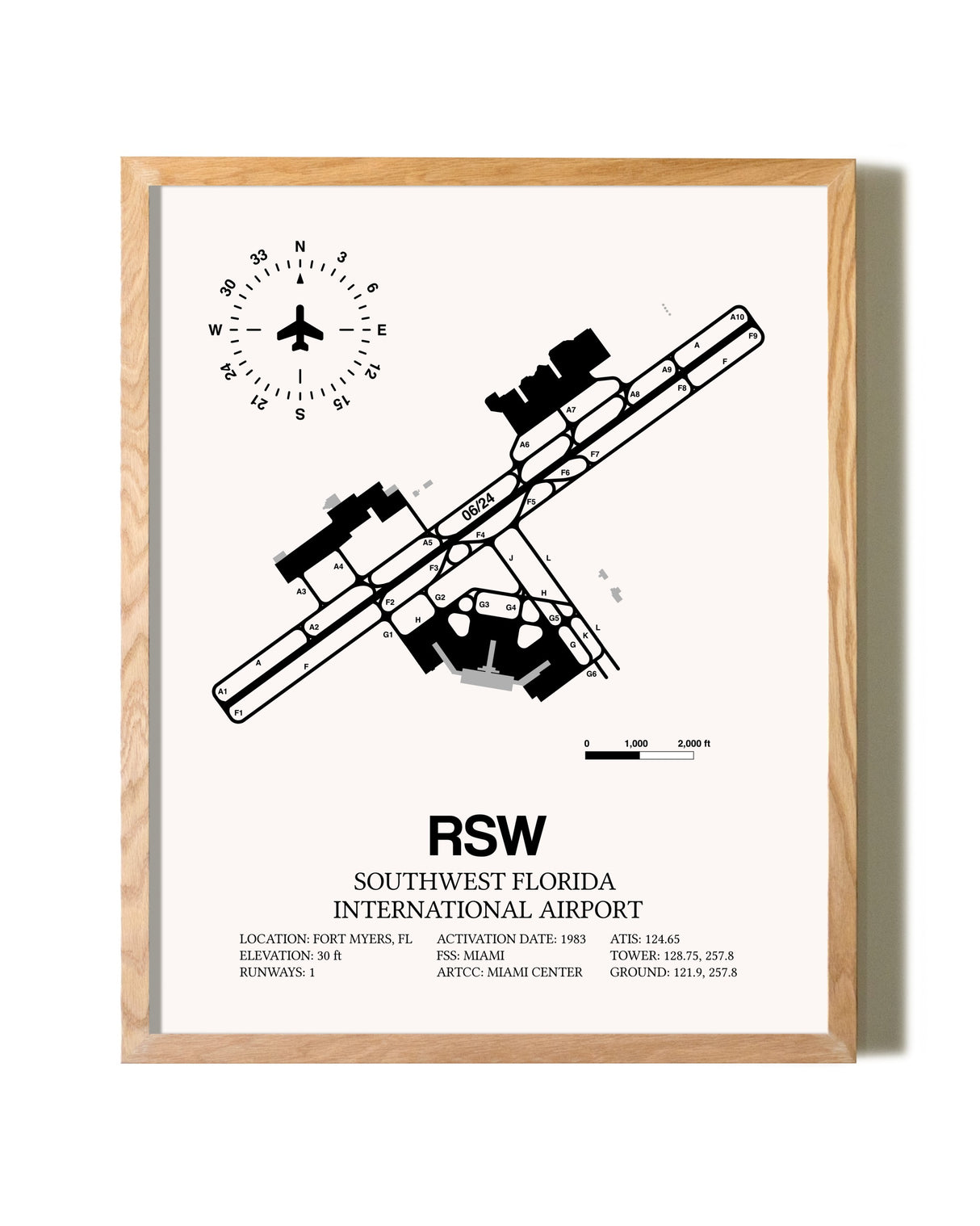 Southwest Florida International Airport framed print in natural wood frame