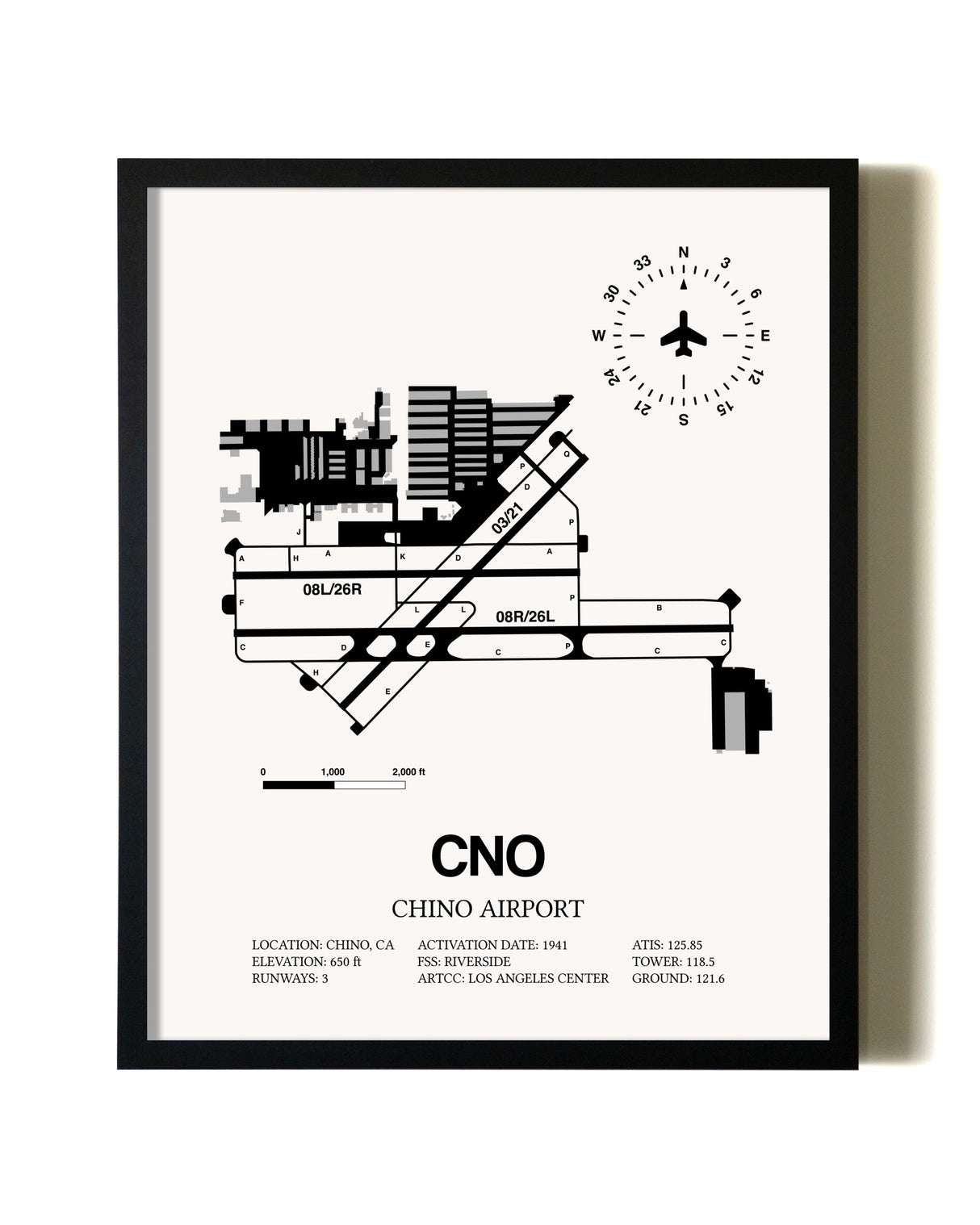 Framed Chino Airport wall art poster in black frame