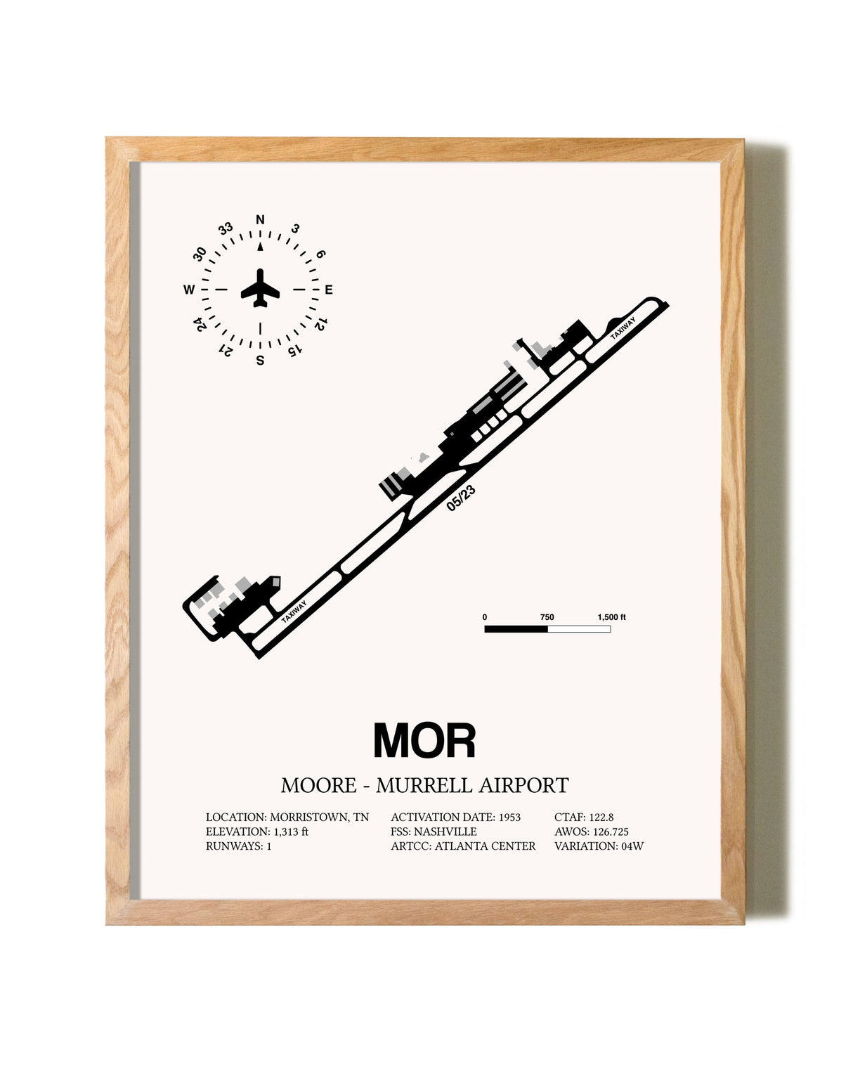 Moore-Murrell Airport framed print in natural wood frame