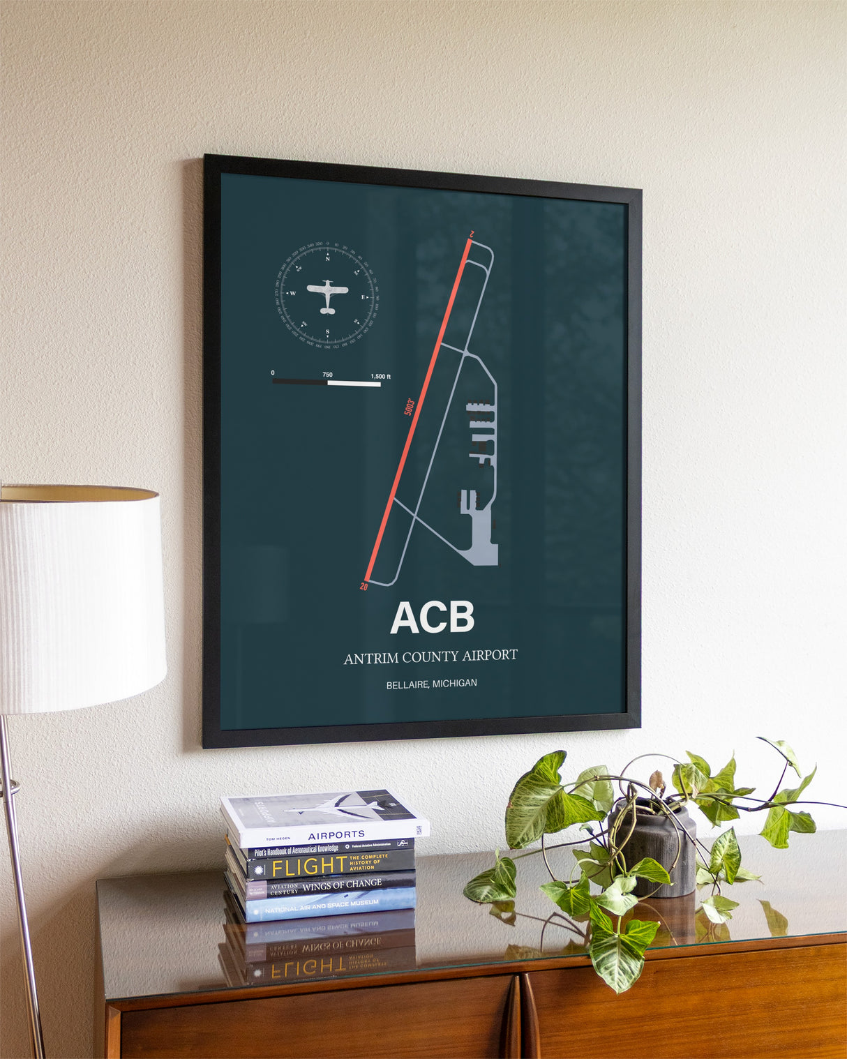 Framed Antrim County Airport layout wall art poster
