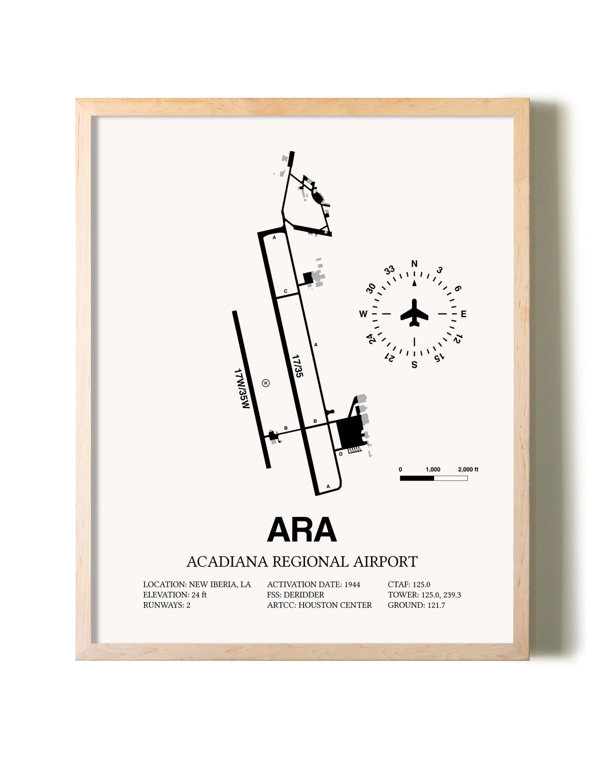 Acadiana Regional Airport framed wall art in white frame