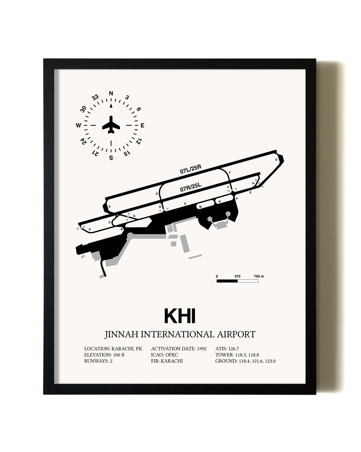 Framed Jinnah International Airport wall art poster in black frame