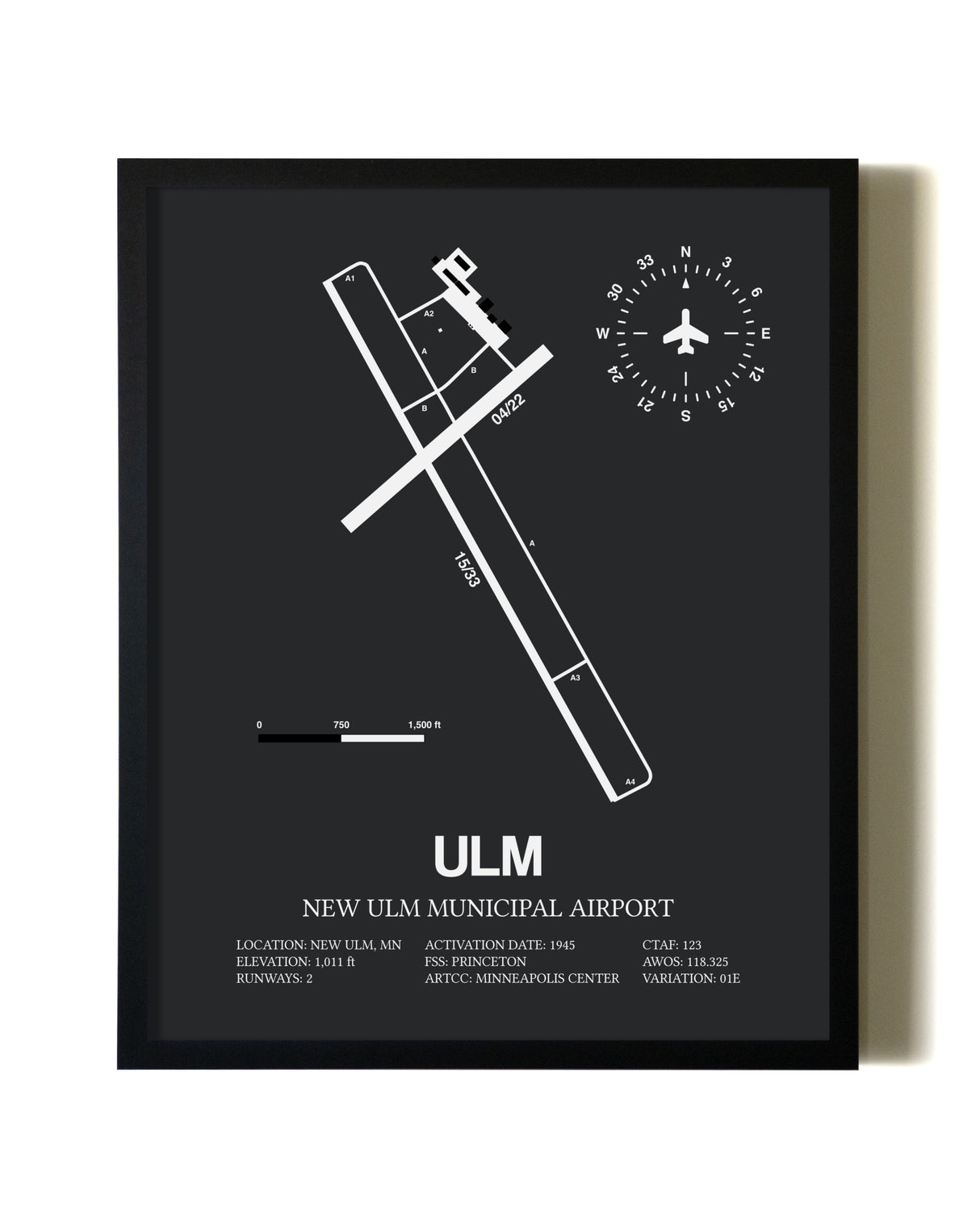 Unframed New Ulm Municipal Airport map print poster