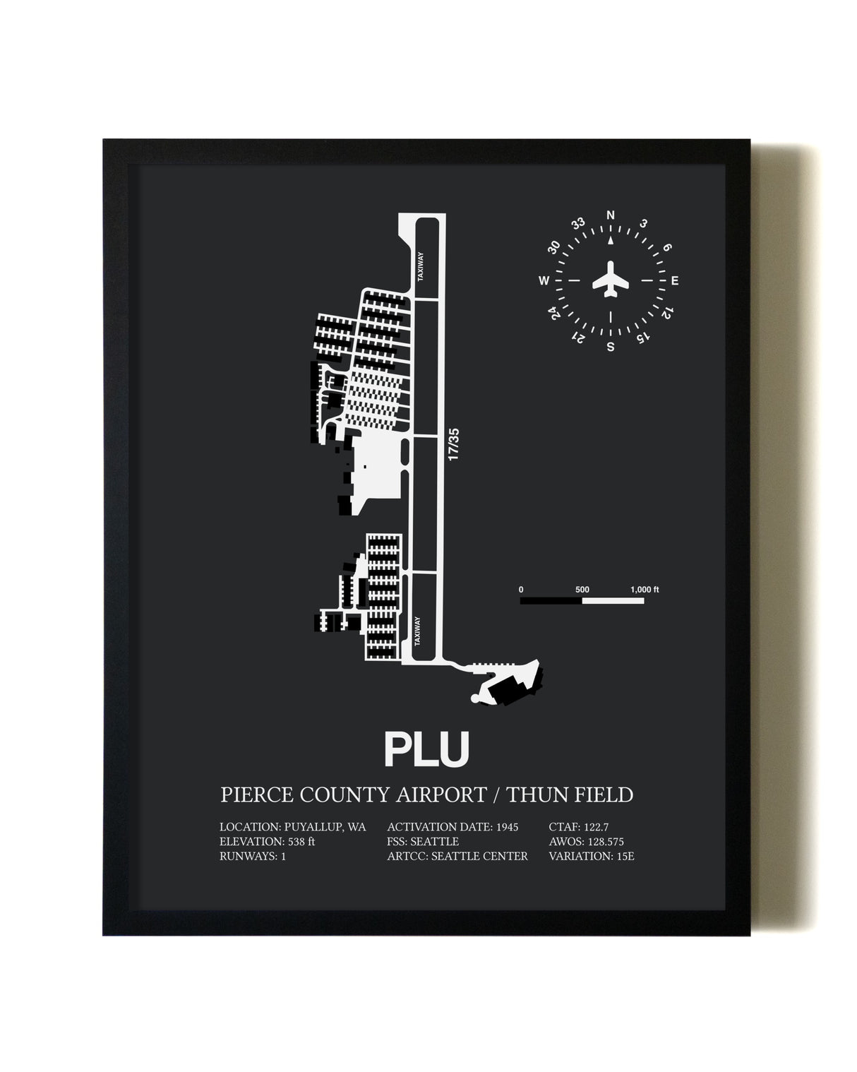 Unframed Pierce County Airport / Thun Field map print poster