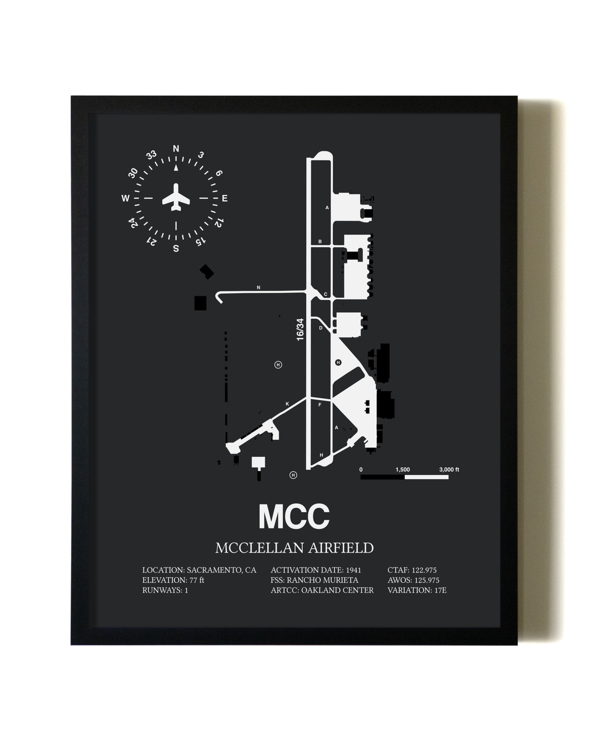Unframed McClellan Airfield map print poster