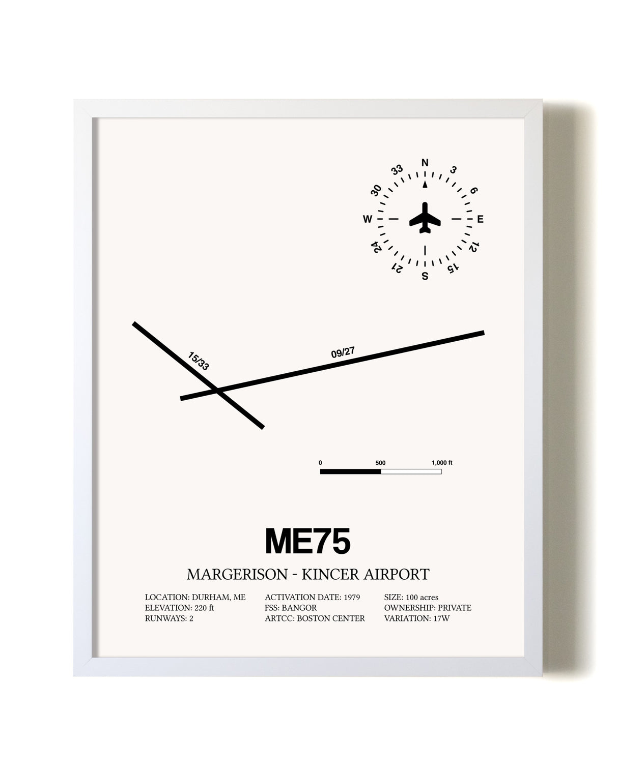Margerison-Kincer Airport airport map poster in oak frame