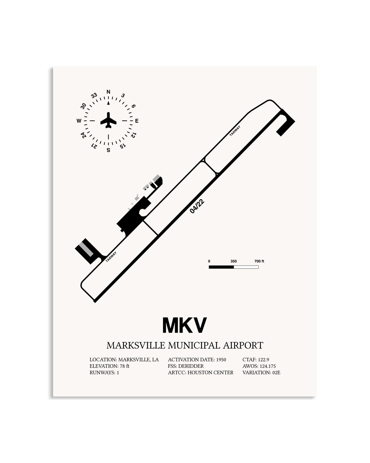 Gray Marksville Municipal Airport framed poster displayed in an airplane hangar