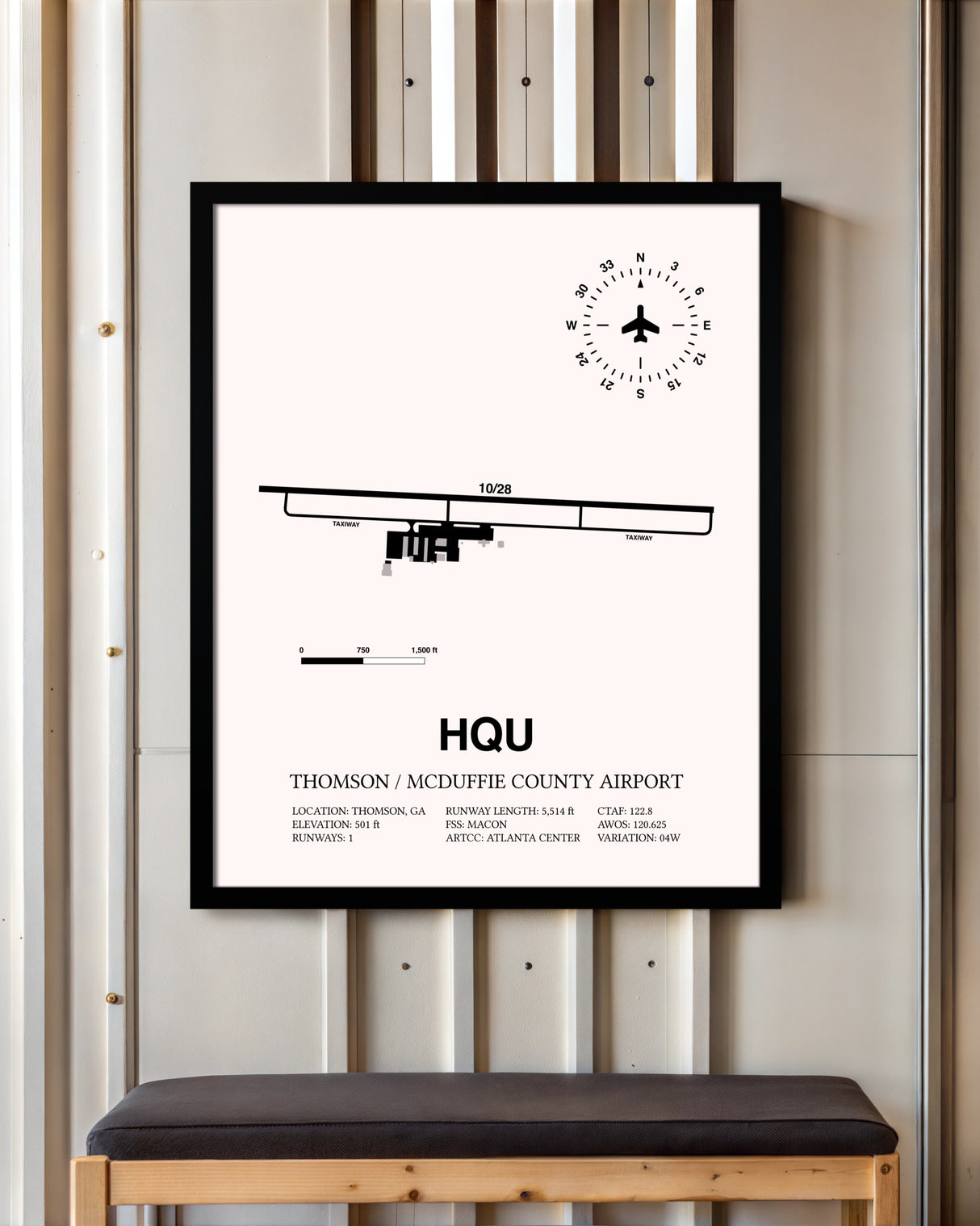 Thomson / McDuffie County Airport framed poster displayed in an airplane hangar