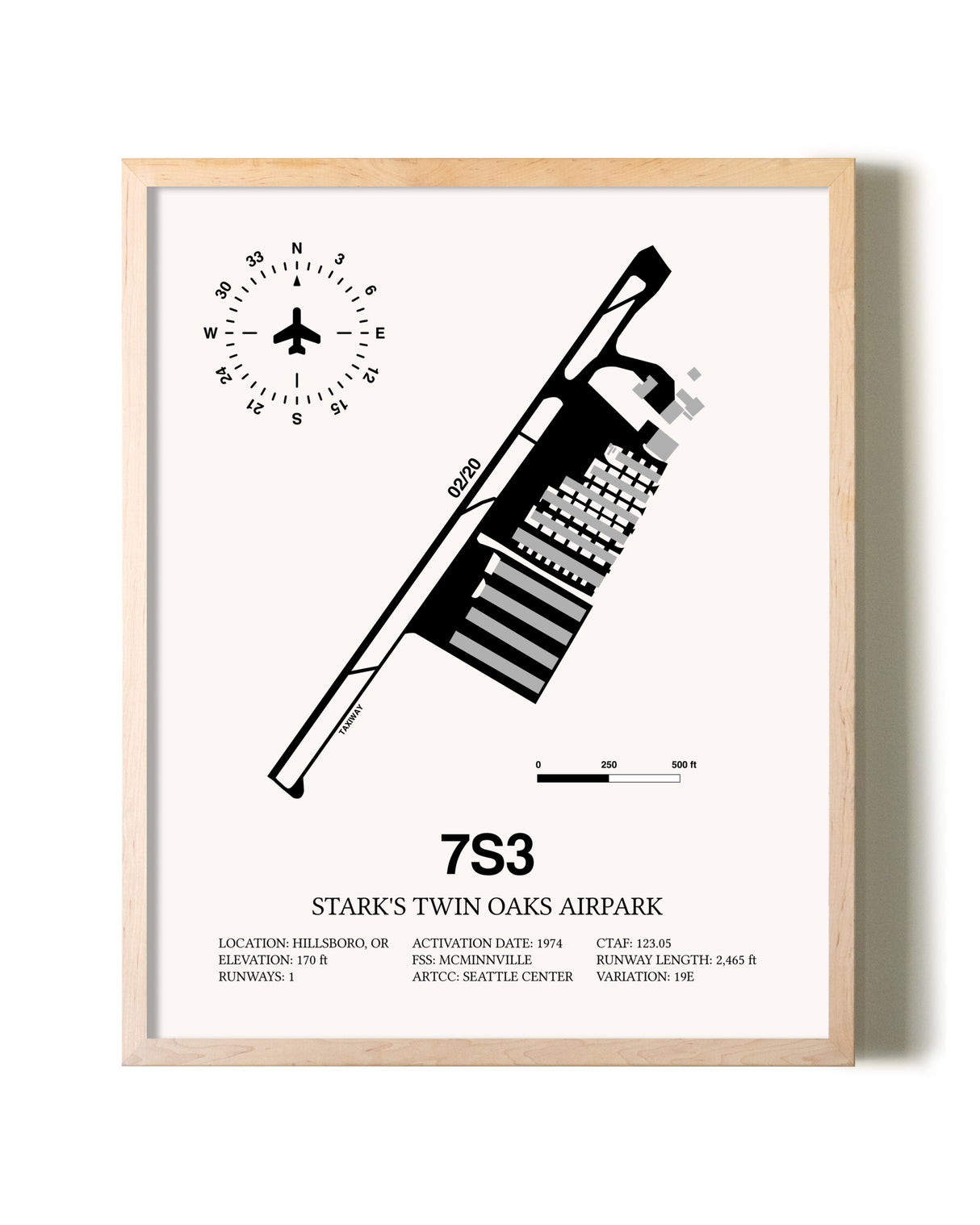 Stark's Twin Oaks Airpark framed wall art in white frame