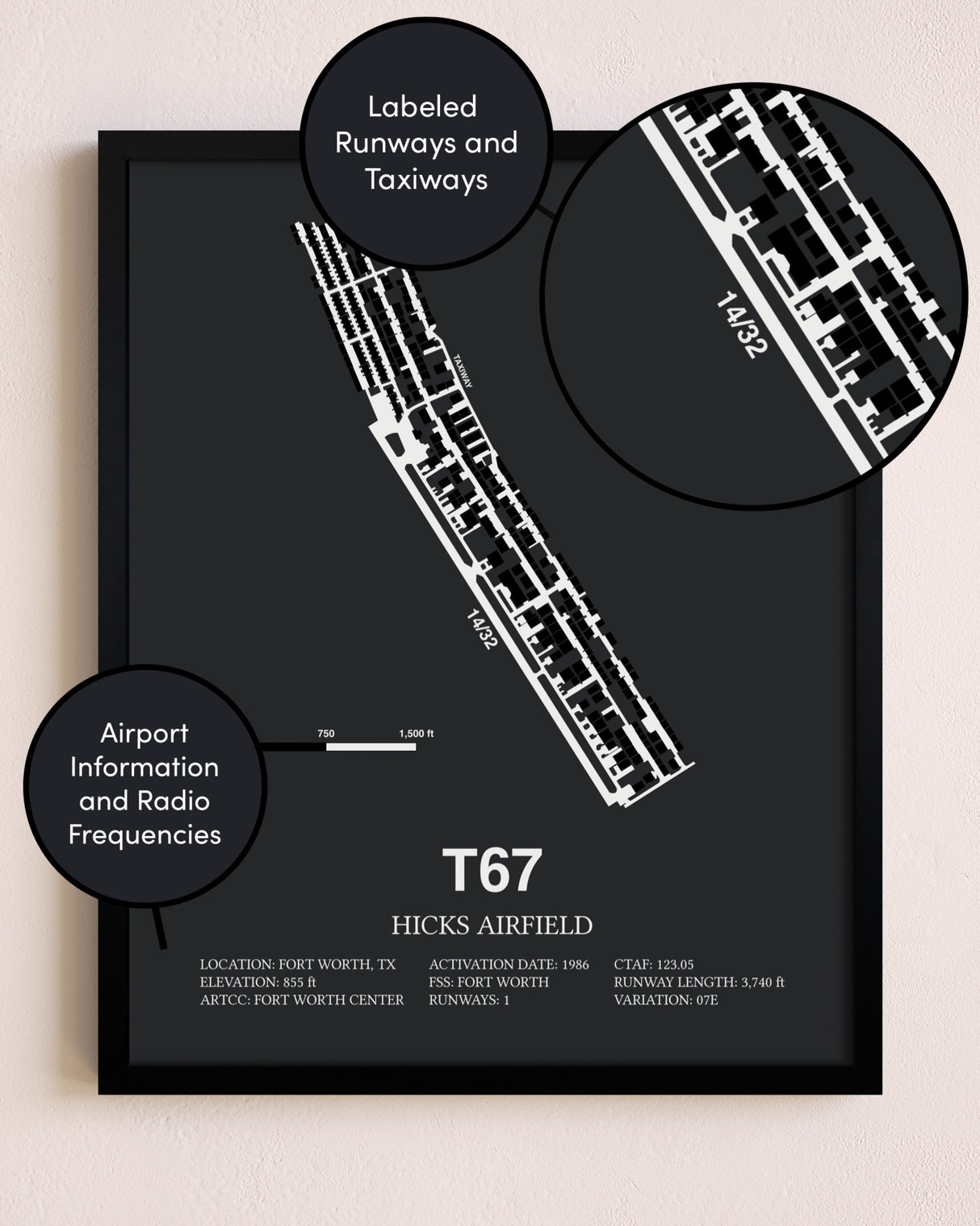 Hicks Airfield poster size comparison chart