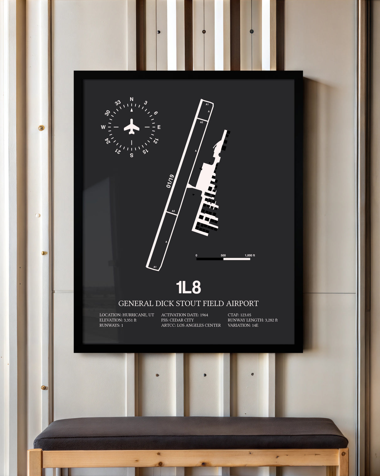 Frame color options for General Dick Stout Field Airport Wall Art