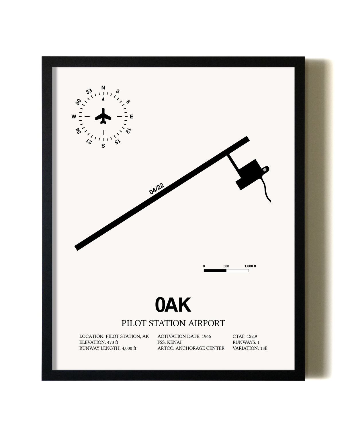 Framed Pilot Station Airport wall art poster in black frame