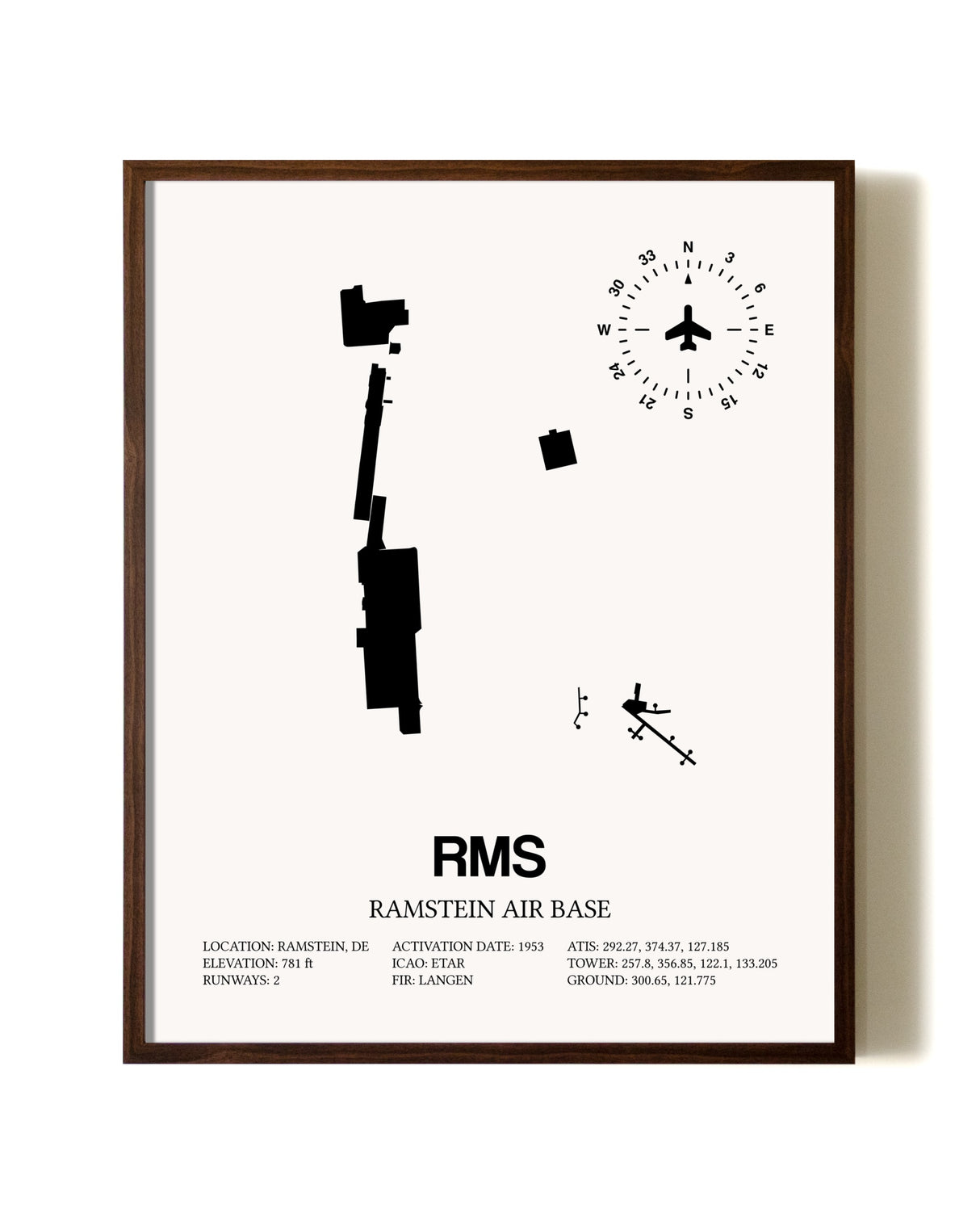 Ramstein Air Base aviation print in walnut frame