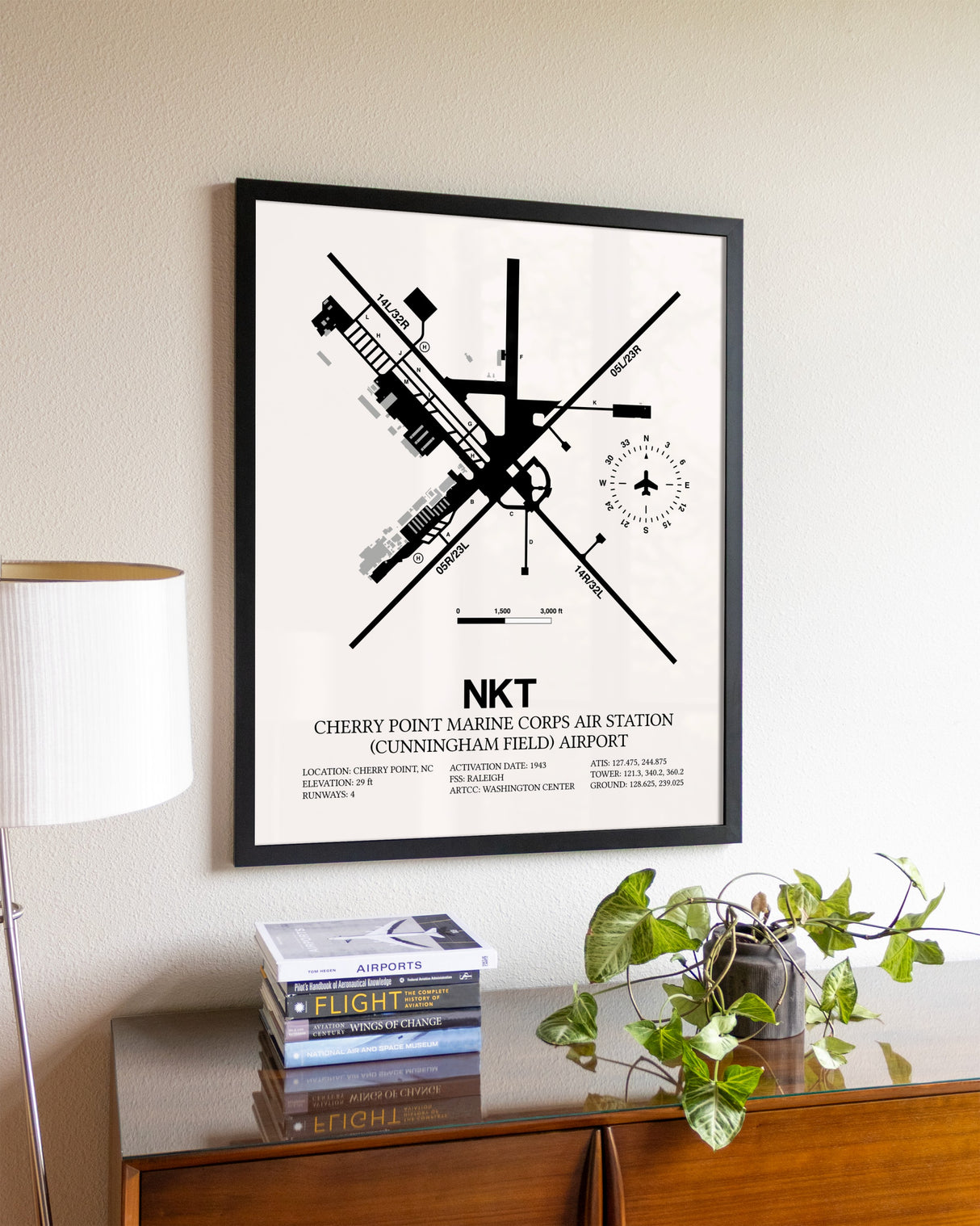 Cherry Point Marine Corps Air Station (Cunningham Field) Airport aviation wall décor in black wood frame