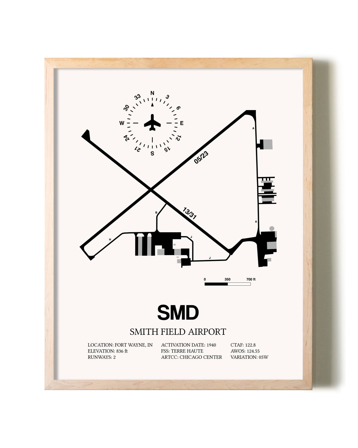 Smith Field Airport framed wall art in white frame