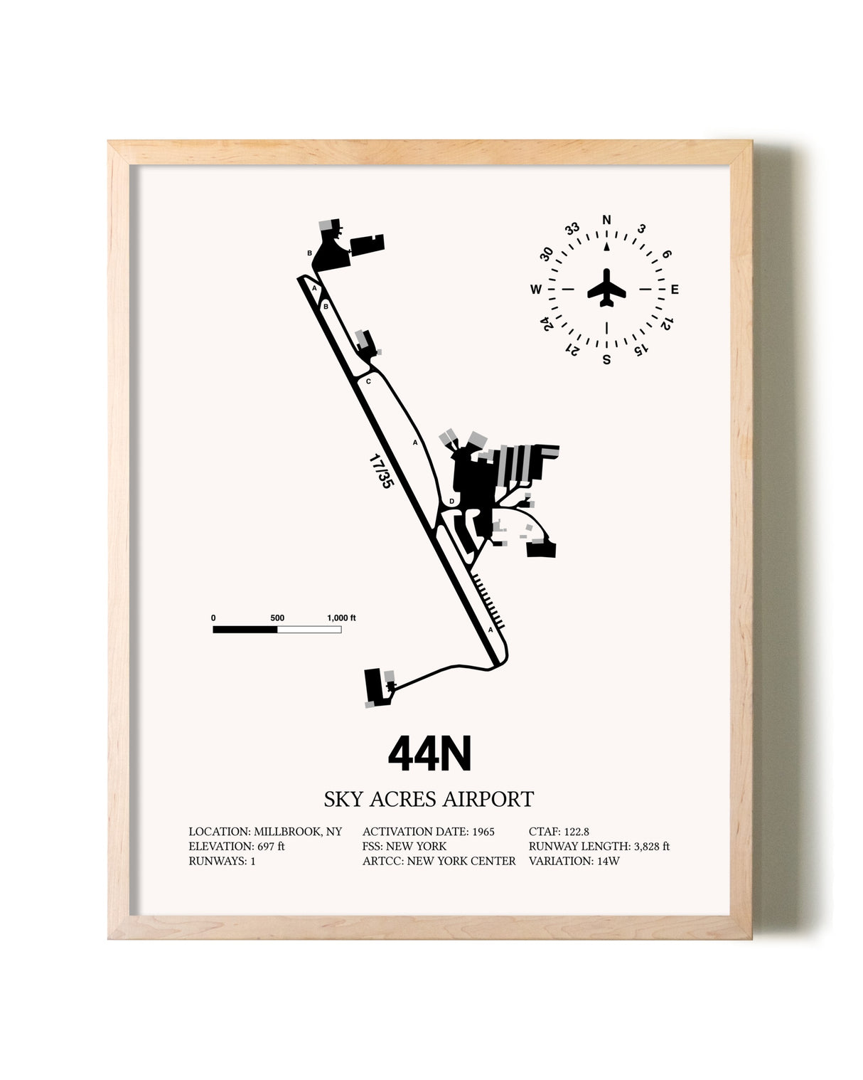 Sky Acres Airport framed wall art in white frame